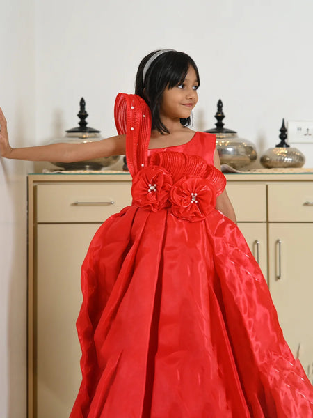 Party wear red frock for girls, kids clothing store in Jaipur