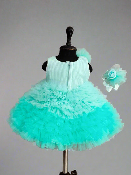 Designer sea-blue party wear frock for girls, best kidswear boutique Jaipur