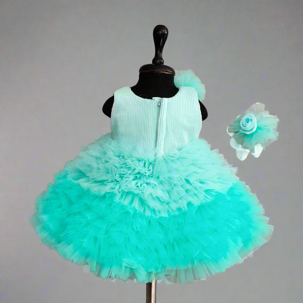 Designer sea-blue party wear frock for girls, best kidswear boutique Jaipur