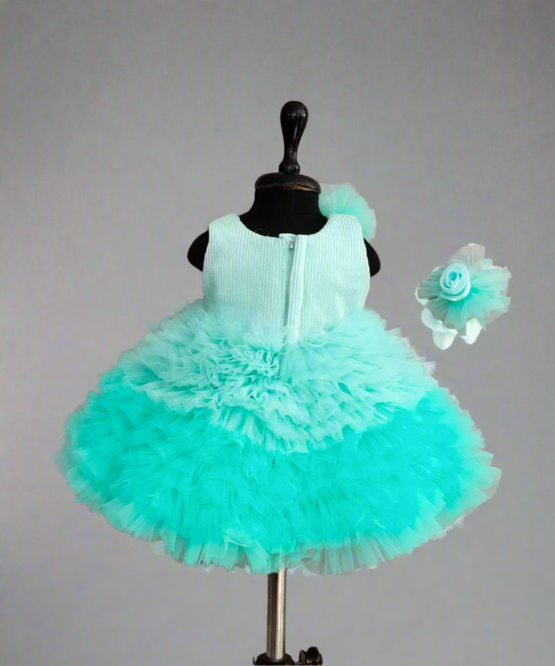 Designer sea-blue party wear frock for girls, best kidswear boutique Jaipur