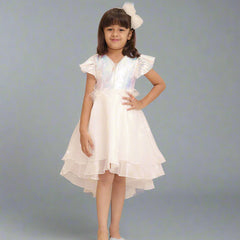 White party wear frock for girls with feather waist, top-rated kidswear shop Jaipur