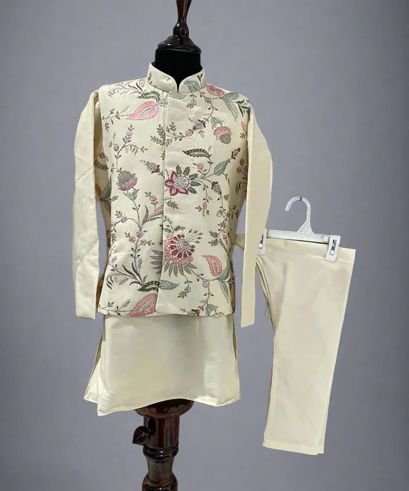 Party wear boys kurta pyjama with handwork jacket, kids clothing store Jaipur