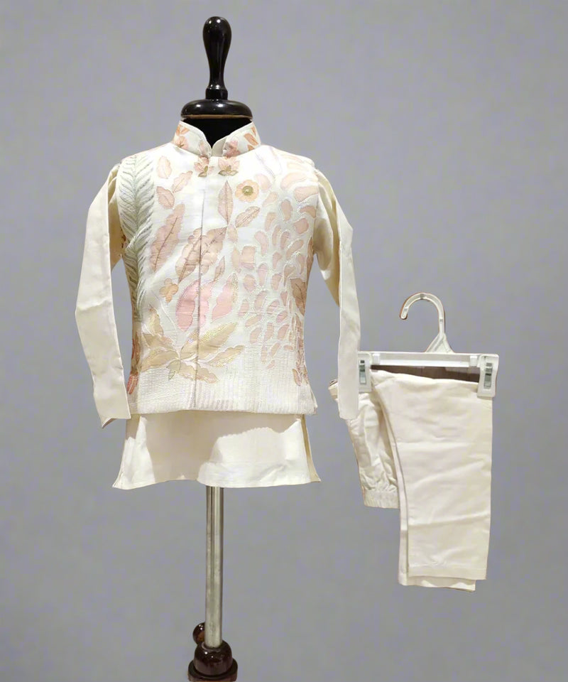 Rakhi special cream kurta pyjama set for boys, kids clothing store Jaipur