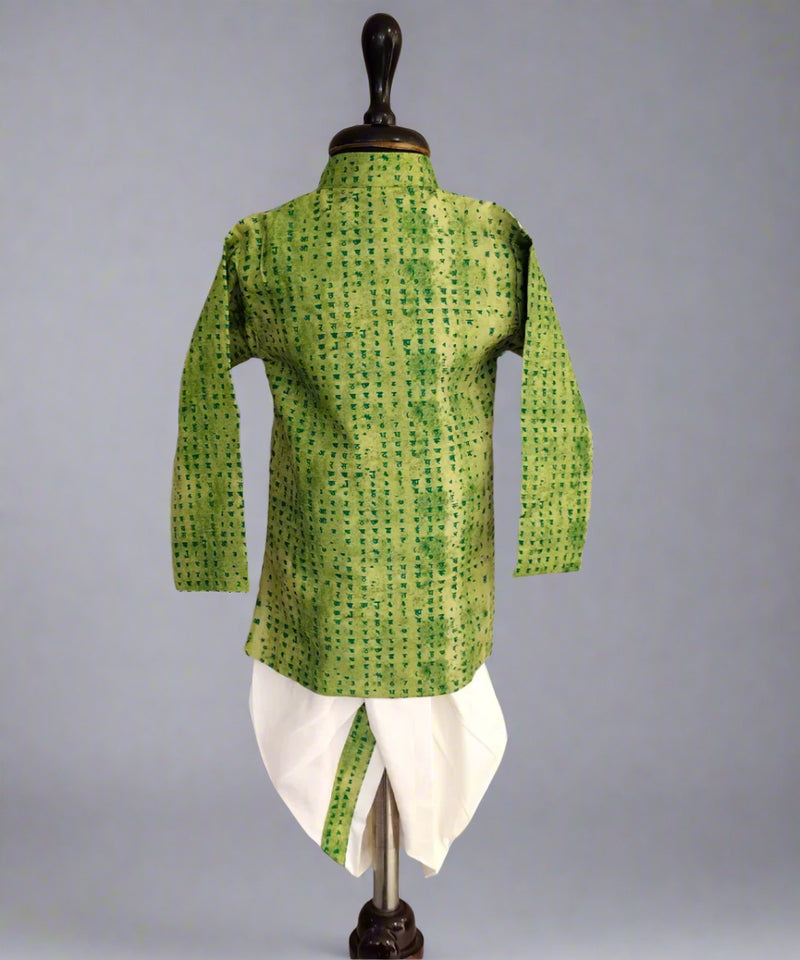 Party wear green kurta dhoti set for infants, top Jaipur kids store