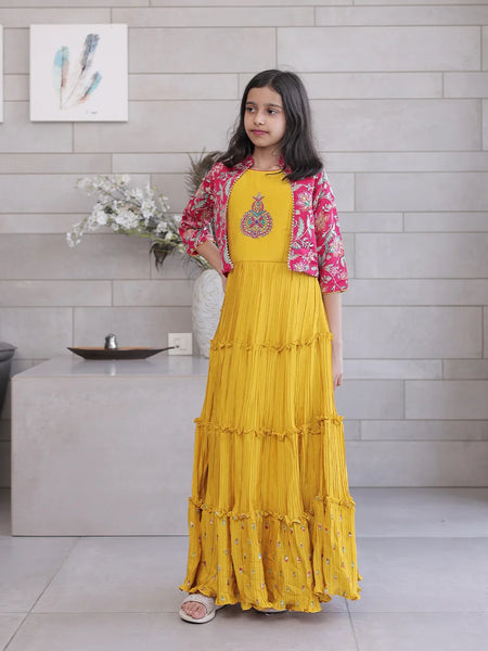 simple & beautiful wedding wear gown with jacket for girls 