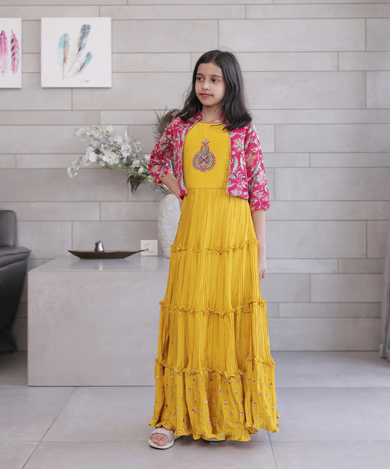 simple & beautiful wedding wear gown with jacket for girls 