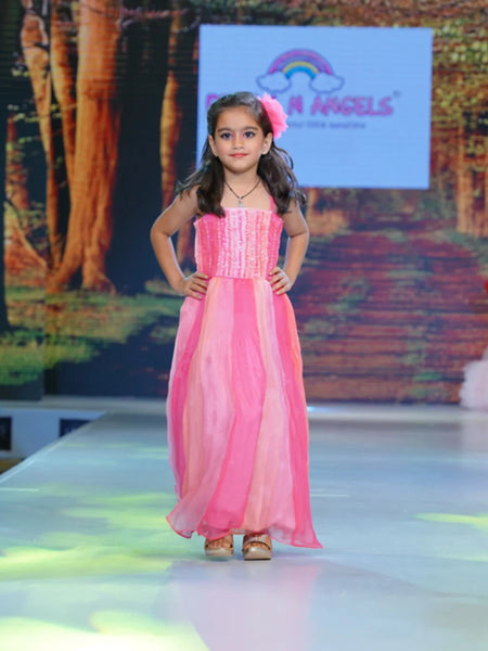 peach shaded shimmer part wear gown for girls