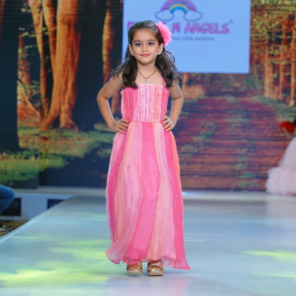 peach shaded shimmer part wear gown for girls