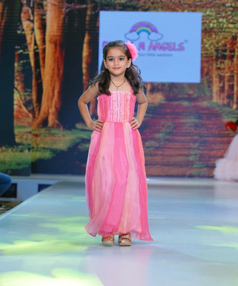 peach shaded shimmer part wear gown for girls
