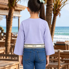 Girls' lavender full sleeve crop top for birthday parties, Devils N Angels Jaipur, view 5