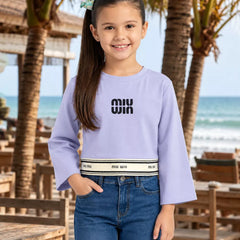 Girls' lavender light purple full sleeve crop top, front view, by Devils N Angels Jaipur
