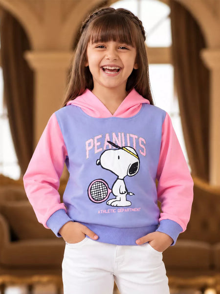 Girls' pink and purple full sleeve crop hoodie top, front view, by Devils N Angels Jaipur
