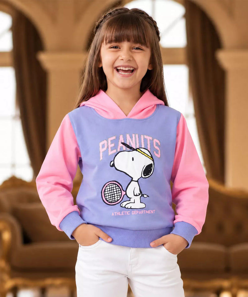 Girls' pink and purple full sleeve crop hoodie top, front view, by Devils N Angels Jaipur