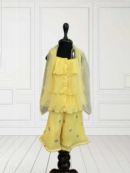 Best lehenga choli for kids near me, yellow sharara suit for infants in Jaipur