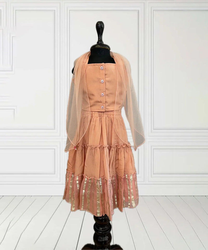 Best lehenga choli for kids near me, peach sequin lehenga set for infants in Jaipur


