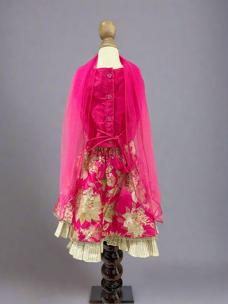 Best lehenga choli for kids near me, rani pink jacquard lehenga for infants in Jaipur