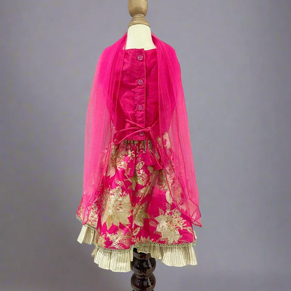 Best lehenga choli for kids near me, rani pink jacquard lehenga for infants in Jaipur