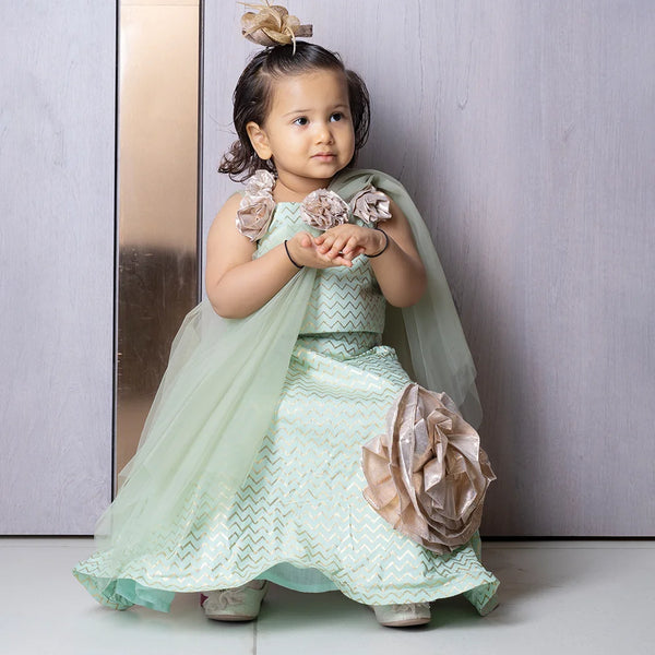 beautiful party wear pista green lehenga set for girls 