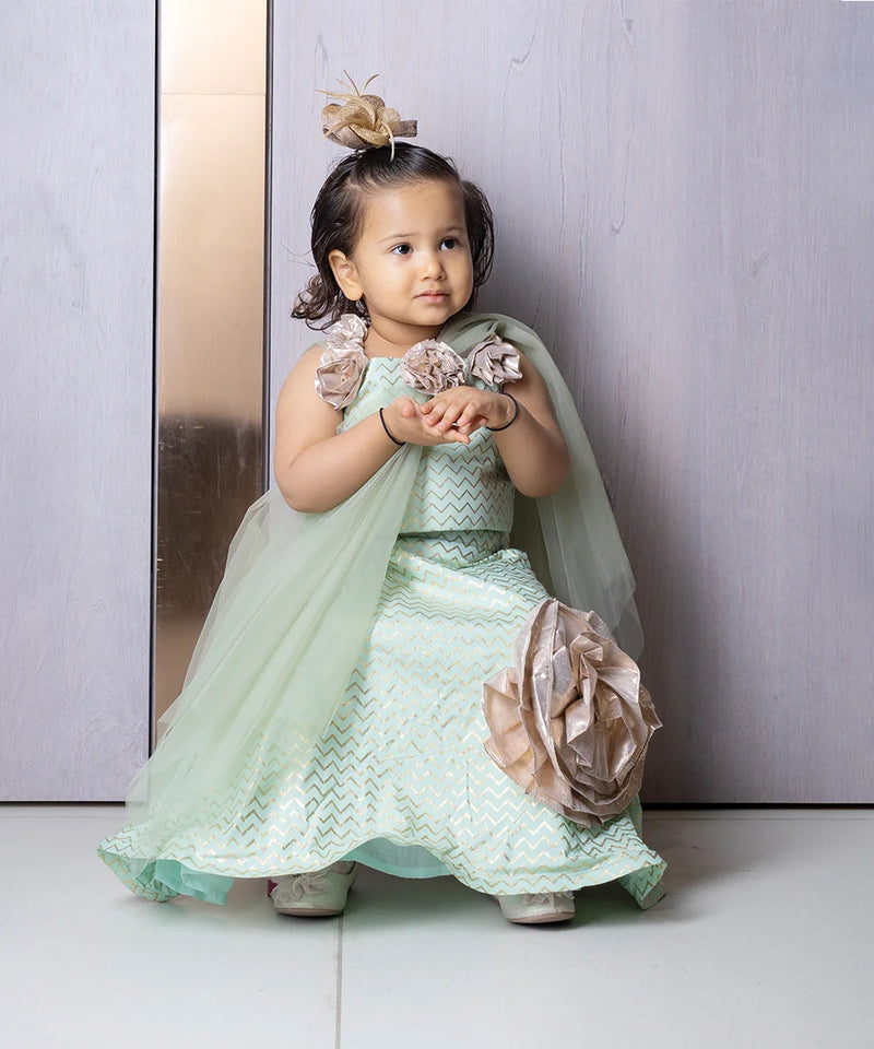 beautiful party wear pista green lehenga set for girls 