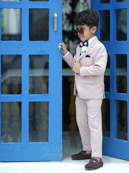 Single-breasted checked pink coat suit for boys, Jaipur kids wedding wear 