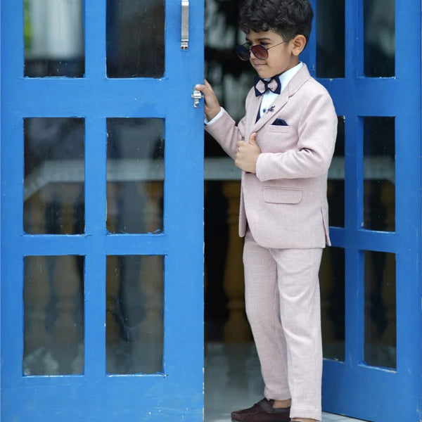 Single-breasted checked pink coat suit for boys, Jaipur kids wedding wear 