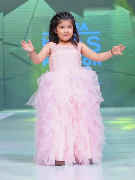 pink frilly gown for baby girls 
