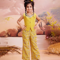Girls' Yellow Embroidered Palazzo Set in Blend Fabric – Jaipur