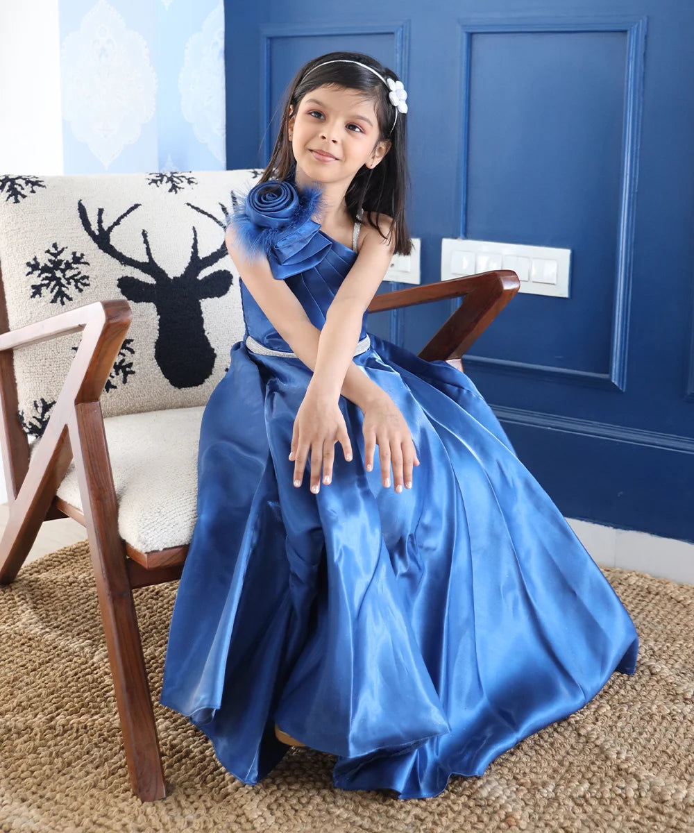 Pre-Order: Navy Colored Baby Girl Gown for Birthday (DM For Price)