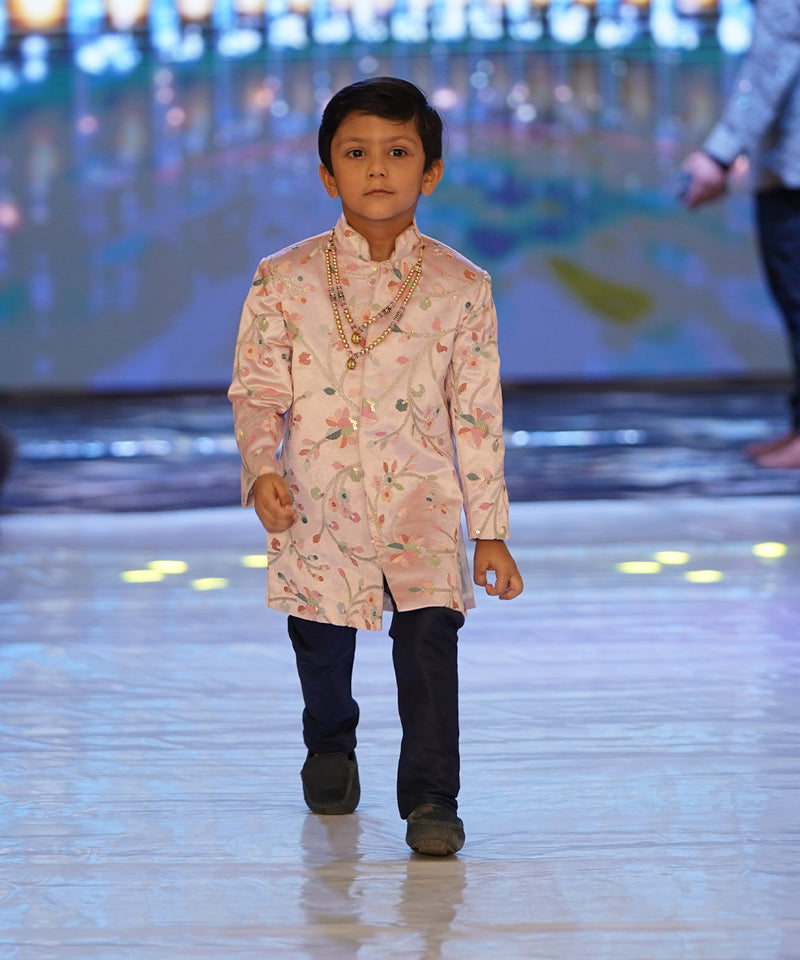 Luxury peach sherwani set, boys ethnic wear, top kids clothing Jaipur