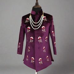 Luxury partywear sherwani for boys 1-4 years, wine velvet set, Jaipur boutique