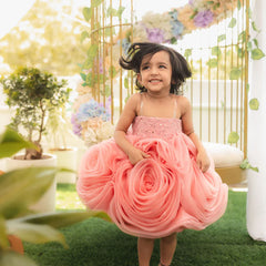 peach designer frock for baby girls