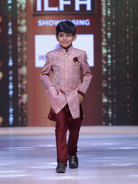 Designer boys maroon kurta pyjama set with broach, traditional Jaipur fashion
