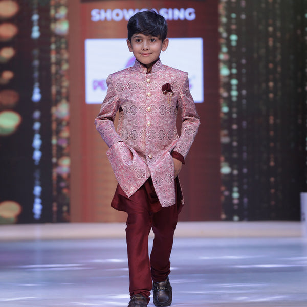 Designer boys maroon kurta pyjama set with broach, traditional Jaipur fashion