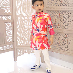 Multicoloured printed boys kurta pyjama set, latest designer Jaipur kidswear