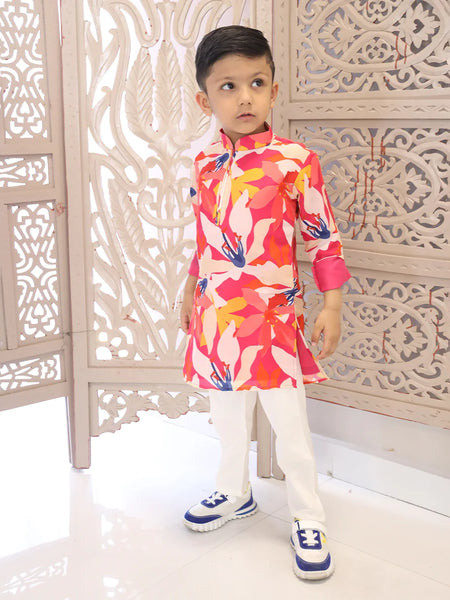 Multicoloured printed boys kurta pyjama set, latest designer Jaipur kidswear