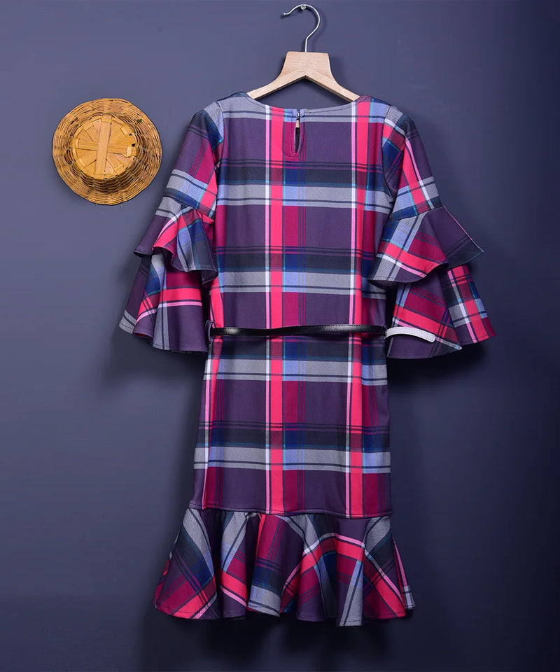 back view of checked dress for girls 