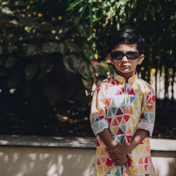 Boys ethnic wear kurta pyjama in vibrant print, pure cotton, Jaipur stores