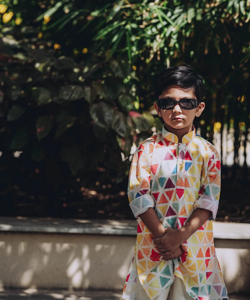 Boys ethnic wear kurta pyjama in vibrant print, pure cotton, Jaipur stores