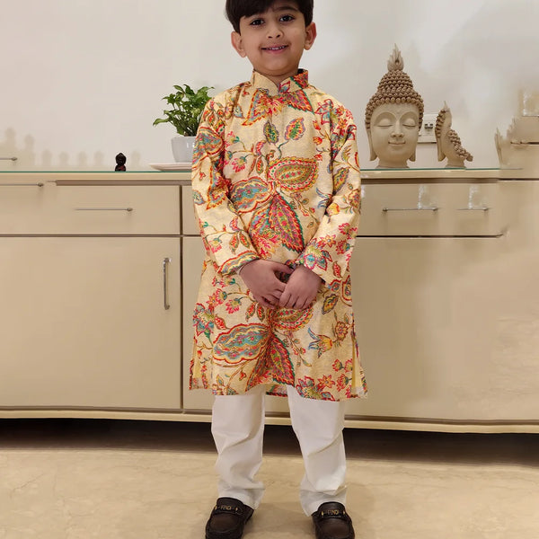 Multicolor printed kurta pyjama set for boys, Jaipur kidswear showroom