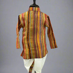Multi-color striped yellow dhoti kurta set for infant boys, Jaipur festive wear
