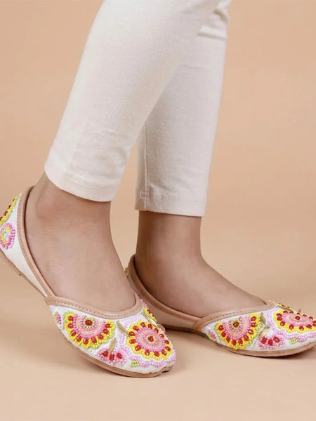 Girls' multicolour floral embroidered jutties, view 2