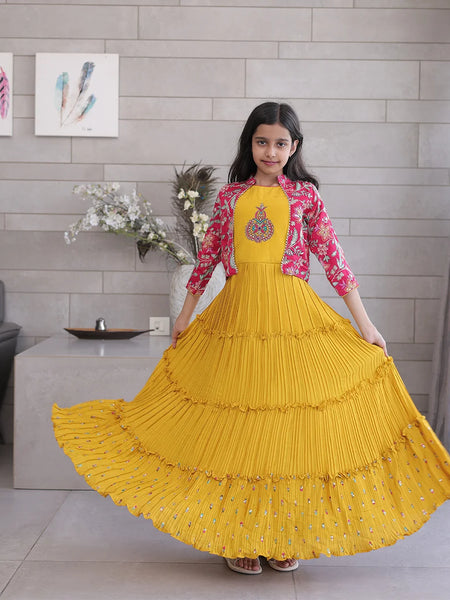 Mustard Party Wear Gown with Embroidered Shrug – Jaipur Kids –  Devils-n-Angels