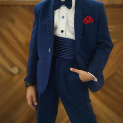 Self-striped navy tuxedo set for boys wedding and parties Jaipur