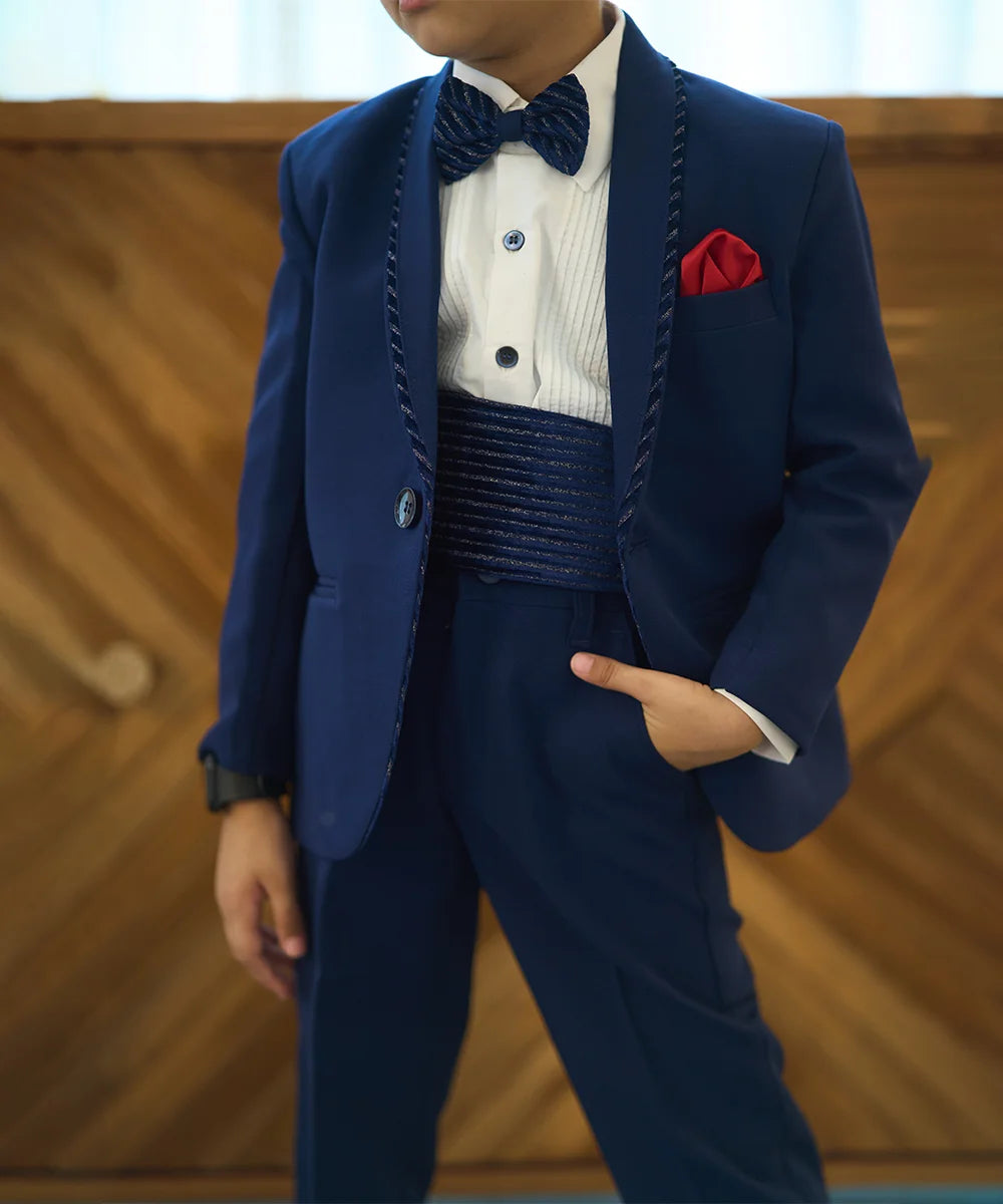 Self-striped navy tuxedo set for boys wedding and parties Jaipur