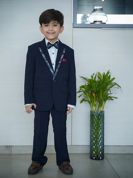 Navy blue boys tuxedo suit with sequin collar Jaipur partywear