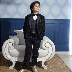 Navy velvet tuxedo suit for boys in Jaipur 9-11 years partywear set