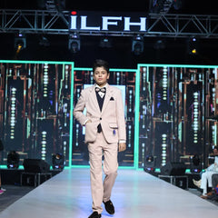 Designer pink check boys party suit with navy accessories Jaipur boutique