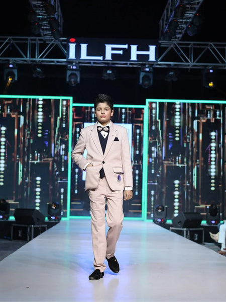 Designer pink check boys party suit with navy accessories Jaipur boutique