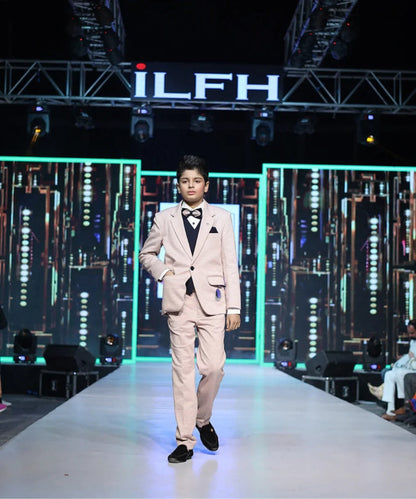 Designer pink check boys party suit with navy accessories Jaipur boutique