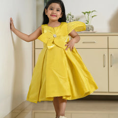 Neon yellow box pleated birthday frock for girls, Jaipur kidswear showroom